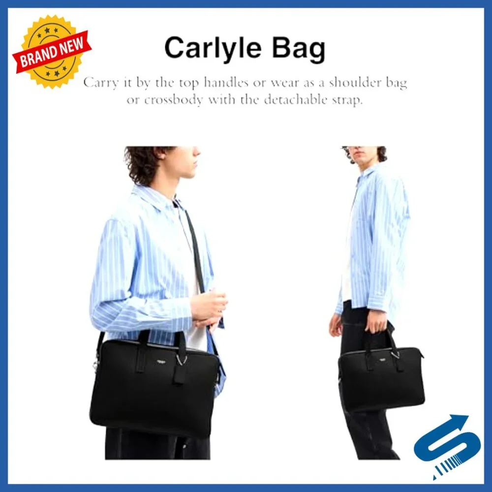 Leather Briefcase with Laptop Sleeve, Detachable Crossbody Strap